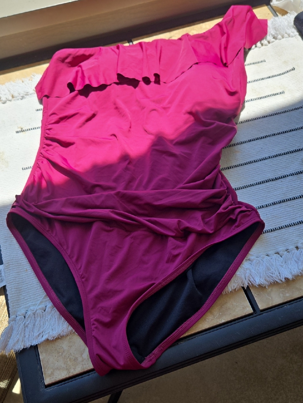 Fuchsia One-Shoulder Ruffle Swimsuit